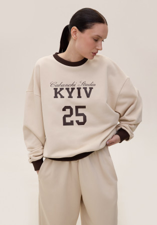 Свитшот из плотной трёхнитки с контрастной отделкой и принтом natural